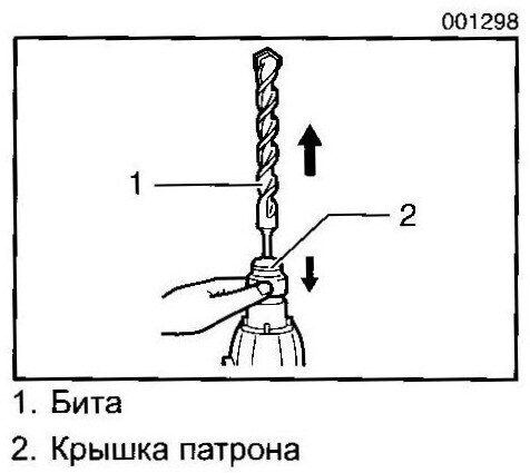 Чтобы удалить биту, нажмите вниз на крышку патрона и вытащите биту. Ремонт перфораторов, дрелей, отрезных машин, электропил, шуруповертов - Жуковского, 5